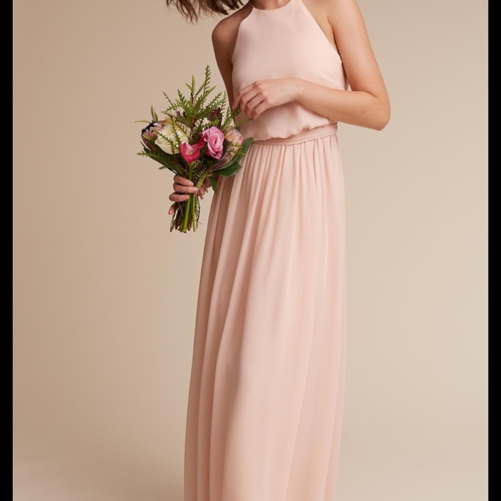 Donna Morgan BHDLN Alana Chiffon Halter Pale Blush Bridesmaid Dress Size 4